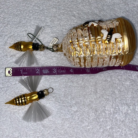 HONEY BEE & BEEHIVE HAND BLOWN GLASS SPUN 2 PC CHRISTMAS TREE ORNAMENT GERMANY - Picture 4 of 5
